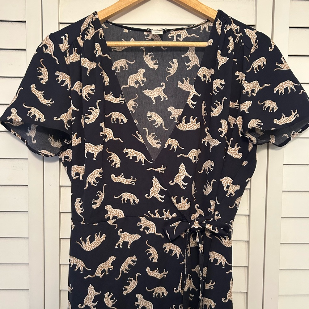 J. Crew Charcoal Dress with Tan and Cream Leopard Print